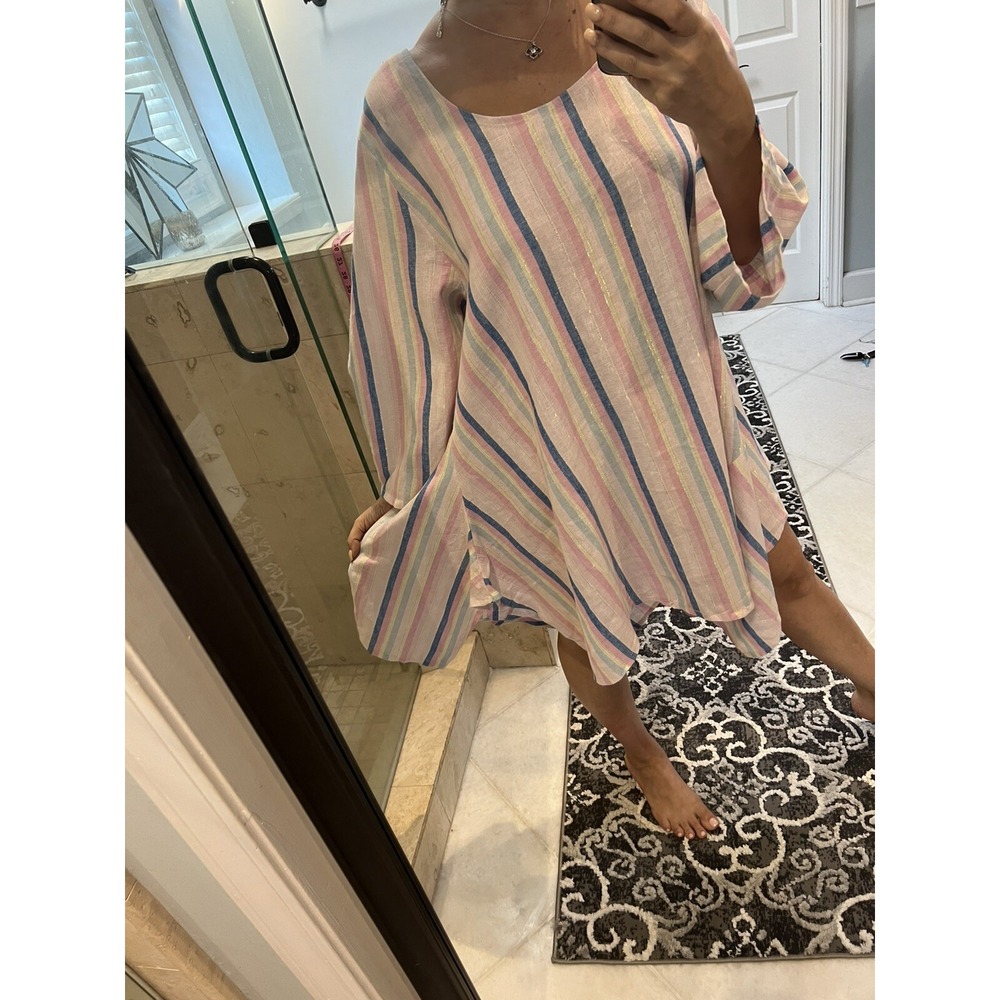 Jones New York Plus 2x Striped Long Sleeve Asymmetrical Linen Shirt Dress New